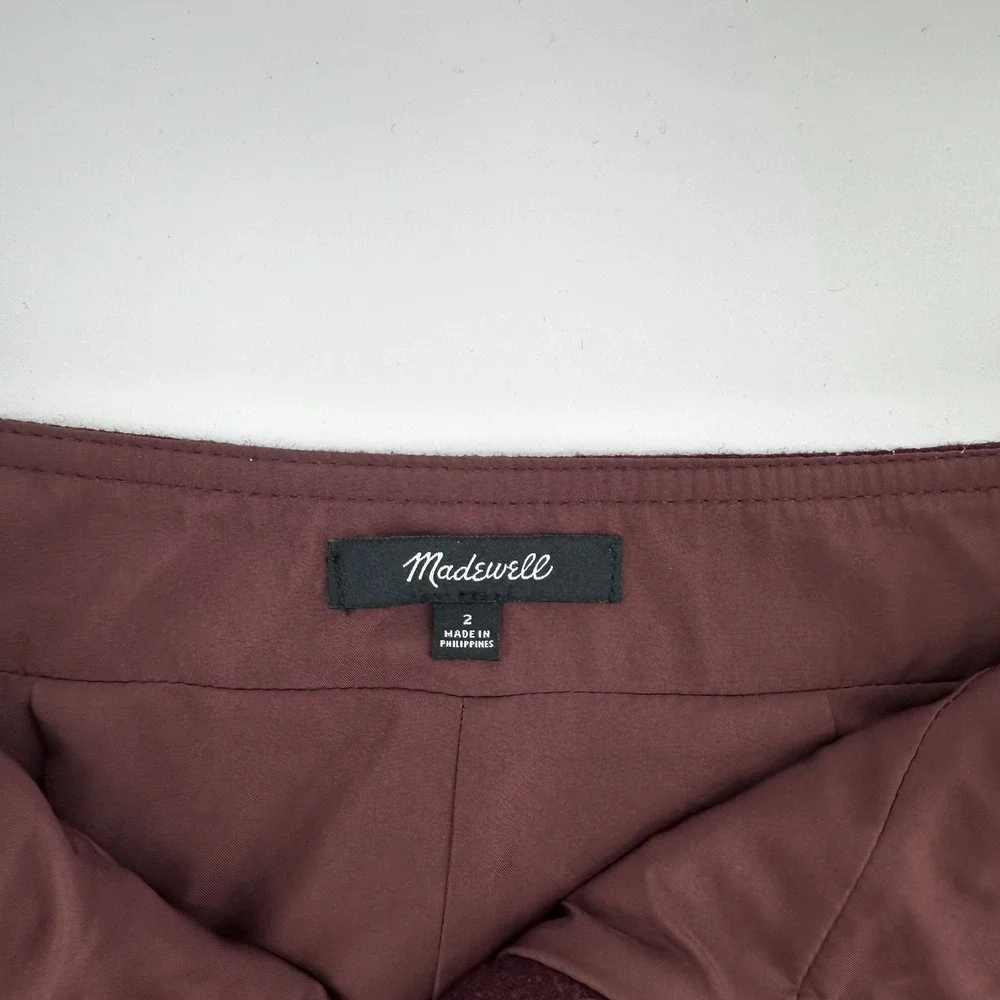 Madewell Wool Mini Skirt Maroon Zipper Front Pockets Career Casual Womens size 2